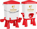 Automatic Chicken Feeder and Waterer Set, Poultry Feeding Equipment for Duck Turkey, Chicken Coop Accessories, Standing/Hanging Use, 3 Gallon Set, Red