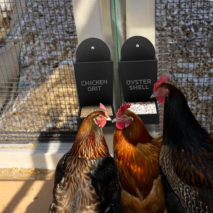 Chicken Oyster Shell and Grit Feeder, Hanging Chicken Feeder Trough, Oyster Shell Feeders for Chickens, Chicken Coop Accessories, Gravity Poultry Feeder, Automatic Chicken Feeders (Set D)