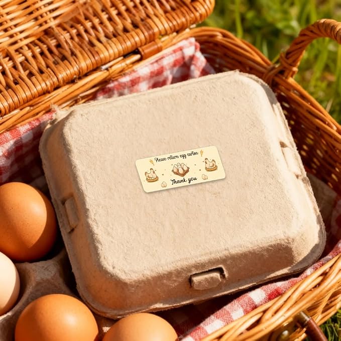 180 Pcs Farm Fresh Eggs Carton Labels, 2.6 x 0.98 in Rectangular Beige Tones Unwashed Eggs Labels Self-Adhesive Egg Packaging Stickers for Chicken Egg Box Container Farm Supplies
