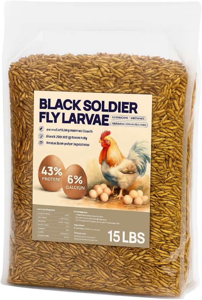 15 LB BSF Larvae – Whole Dried Insect Protein for Chickens & Poultry – Calcium-Rich Bulk Feed Supplement