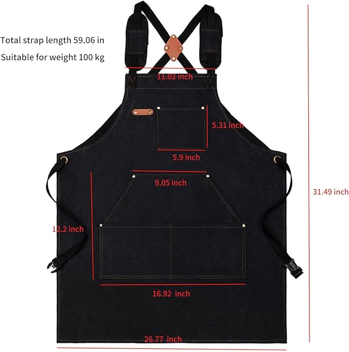 Adjustable Kitchen Apron Set With Pockets, Heavy Duty Cooking Apron for Men and Women, Black/Grey