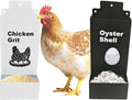 Automatic Chicken Oyster Shell and Grit Feeder, Spill-Proof Hanging Gravity Poultry Feeding Equipment, Metal Chicken Feeder 2Pack (Black & Red) (Black and White)