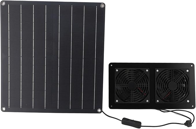 Solar Exhaust Fan Kit 12V 20W Solar Panel with Dual Fan Switch Control for Outdoor Chicken Coop Greenhouse Pet House ABS Material