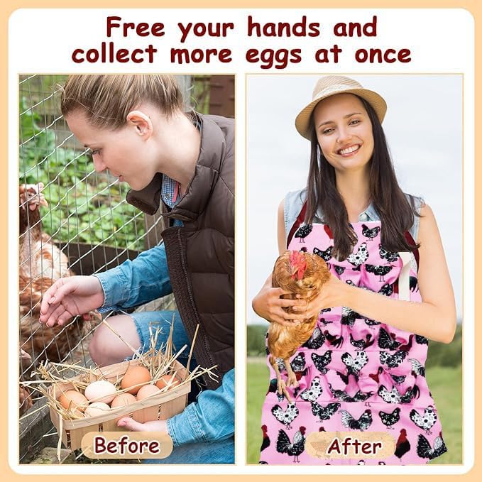 2 Pcs Egg Collecting Apron Chicken Gathering Basket with 7 Pouches Fresh Egg Holding Apron with 11 Pockets EW03