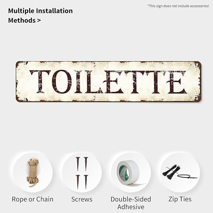 Vintage Tin Toilet Sign - Retro Metal Bathroom Wall Decor 4x16 Inch, Rustic Restroom Art for Home Office Bars, Funny Commercial Space Signage with Weatherproof Finish