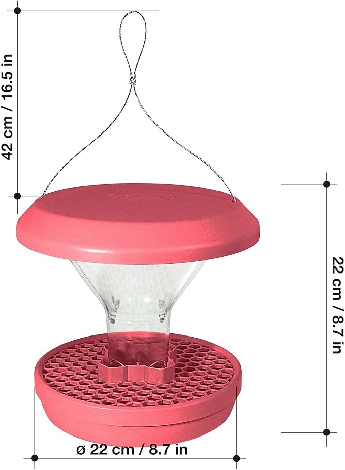 SWISSINNO Bird Feeders - No Mess Hanging Bird Feeder for Outdoors - Smart Birds Davos Spill Proof Wild Cardinal & Small Bird Feeder with Integrated Seed Catcher Tray - Dual Chamber - Dusty Rose