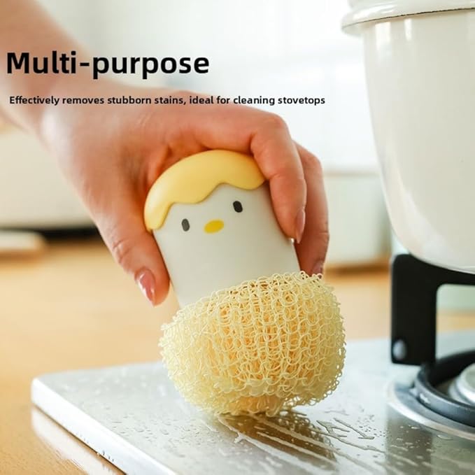 Eggshell Chicken Style Scrubber Brush with ForNano Fiber Cleaning Ball for Kitchen Cleaning of Pots, Pans, and Dishes Featuring Comfortable Handle and Compact Shape (2pcs-Pink)
