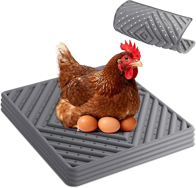 Chicken Nesting Pads for Chicken Coop, Washable Laying Pads for Nesting Box, Reusable Hen Nesting Box Pads for Coop Bedding, Soft Silicone Material, Easy to Clean, 12" x 12", Grey, 4 Pack