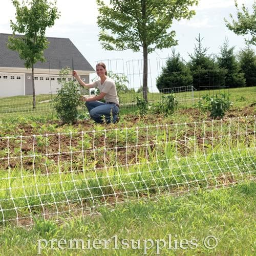 Premier 1 VersaNet® Plus, 20"H x 100'L Electric Garden Fence Starter Kit | 2" Strand Spacing at Bottom Keeps Varmints Out | Includes: Solar Energizer, FiberTuff™ Support Posts and Tester | White/Black