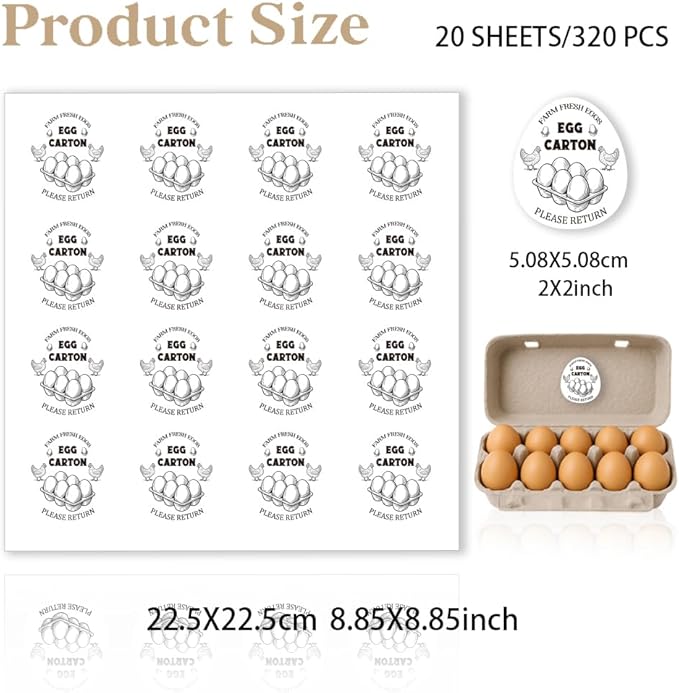 320 Pcs Farm Fresh Egg Carton Labels, 2 Inch Please Return Egg Carton Stickers Waterproof Self-Adhesive Egg Packaging Stickers for Box Container Carton Farm Supplies