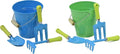 JustForKids 2 Pack Garden Tool Set – Green & Blue Metal Pails with Mini Shovel, Rake & Cultivator, Wooden Handles – Outdoor Gardening Tools for Kids
