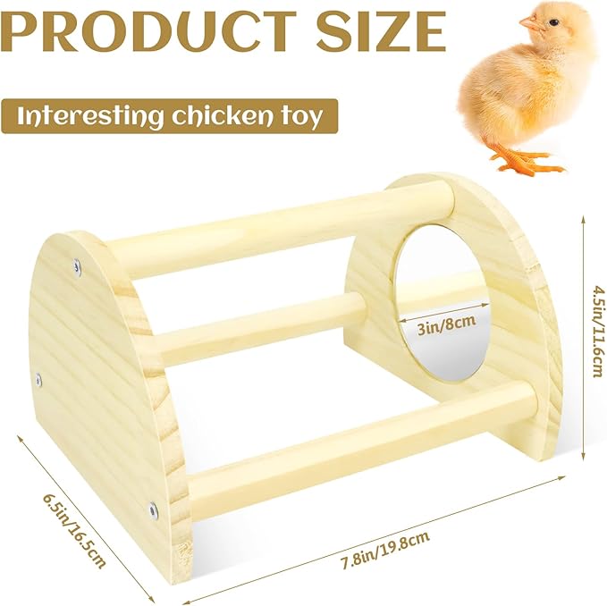 Chicken Perch with Mirror, Strong Pine Wooden Chick Perch Toys for Coop and Brooder for Birds, Baby Chicks, Hens