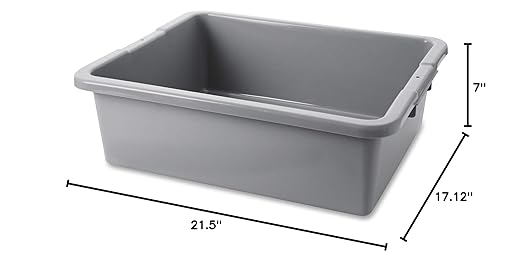 Rubbermaid Commercial Products Standard Bus/Utility Box, 7-Gallon, Gray, Heavy Duty Plastic Restaurant Wash Basin/Dish Washing Tub for Kitchen Organization/Storage