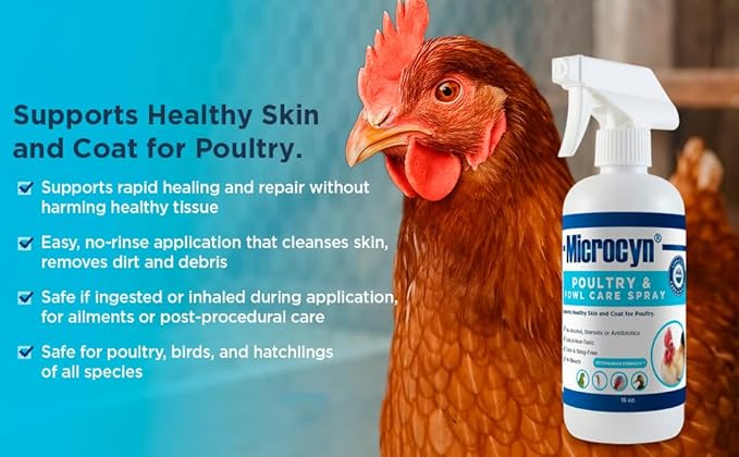 Poultry & Fowl Care Spray for Chickens, Ducks & Livestock – Supports Minor Wound Care & Skin Comfort – Easy-to-Apply Topical Spray – 16 oz