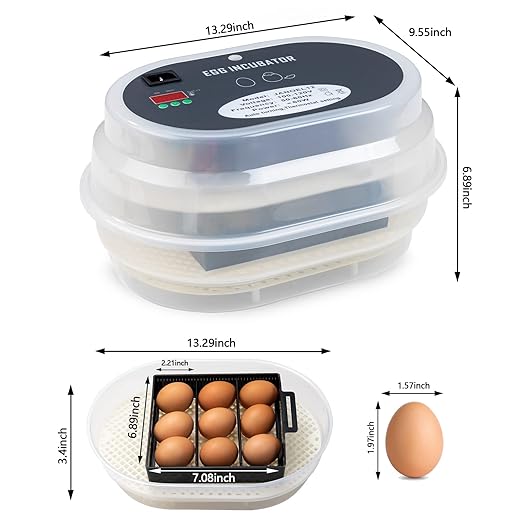 HBlife Digital Egg Incubator for Hatching 9-12 Chicken, Quail and Duck Eggs, with Fully Automatic Egg Turning and Temperature Display, Hatcher for Turkeys, Birds, Parrots and Poultry