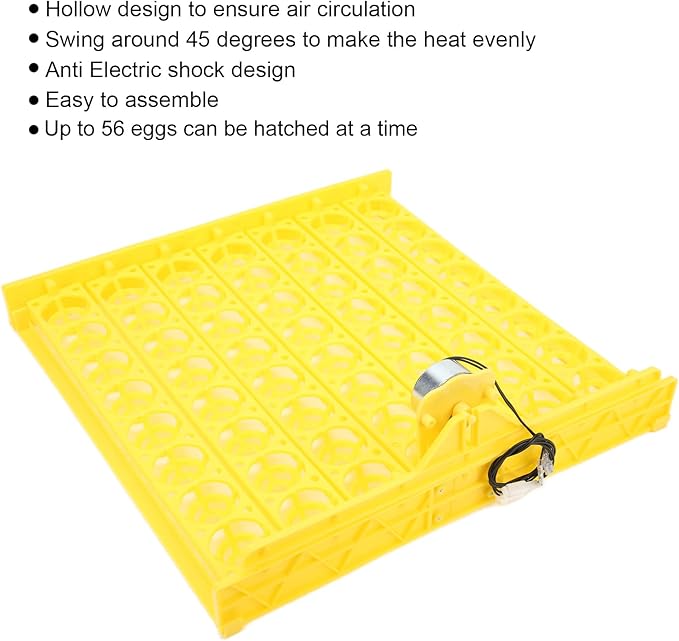 Automatic Egg Turner, 110V Swing Around 45 Degrees to Turn the Egg Tray Egg Hatching Tray 56 Eggs Fully Automatic Incubator(110V)