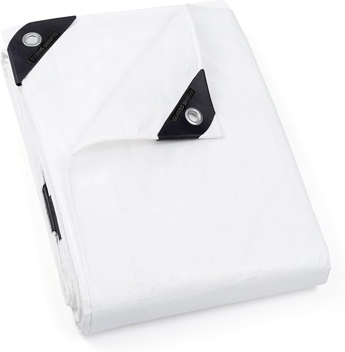 GUARD SHIELD Tarp White 8x12 Feet Multi Purpose Waterproof Poly Tarp Cover 5mil