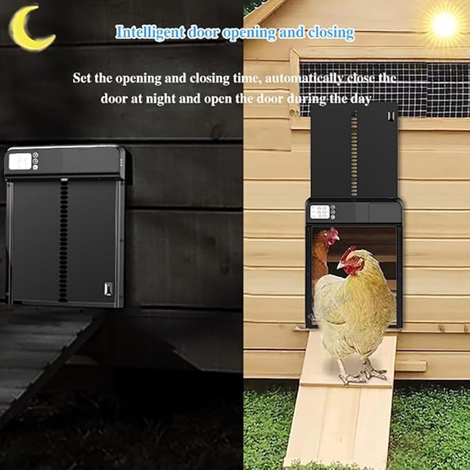 Anti-Pinch Sensor Chicken House Door,Solar Timer Chicken House Door,Programmable With Button,3 Aa Battery,With Solar Panel And Remote Control Coop Door,328 * 244 * 50mm