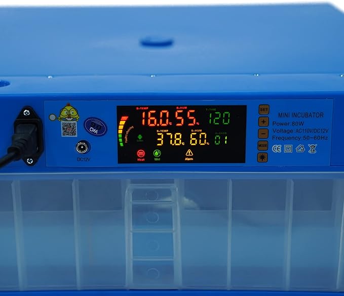 Digital Incubator 48 Chicken Eggs Incubator Poultry Hatcher Machine 2 in 1 Incubator 360° Automatic Egg Turning Blue 80W for Farm Home