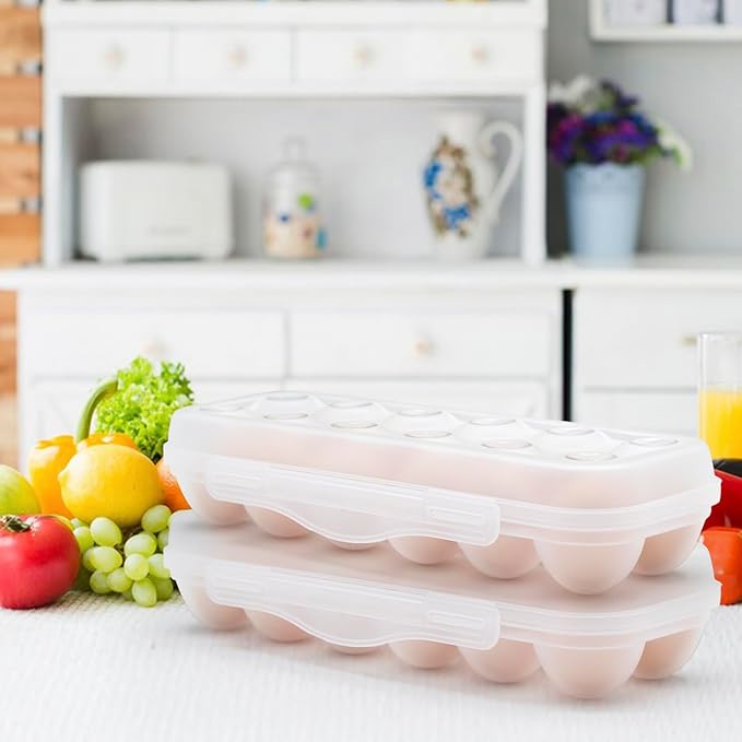 Egg Storage for Refrigerator, Egg Holder for Fridge with Lid, Stackable Egg Storage with Safety Buckle (2)
