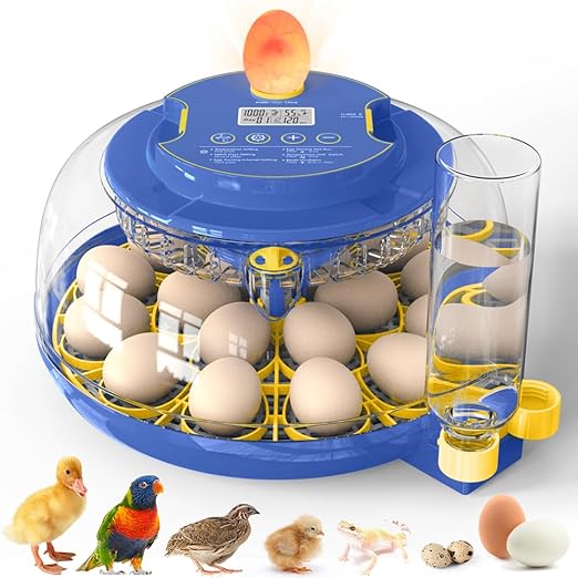 HOWOOlUA 18 Egg Incubator for Hatching Eggs with Auto Turn, Temp & Humidity Control, Built-in Candler Large Capacity Egg Incubator for Chicken Duck Goose Eggs (Blue)
