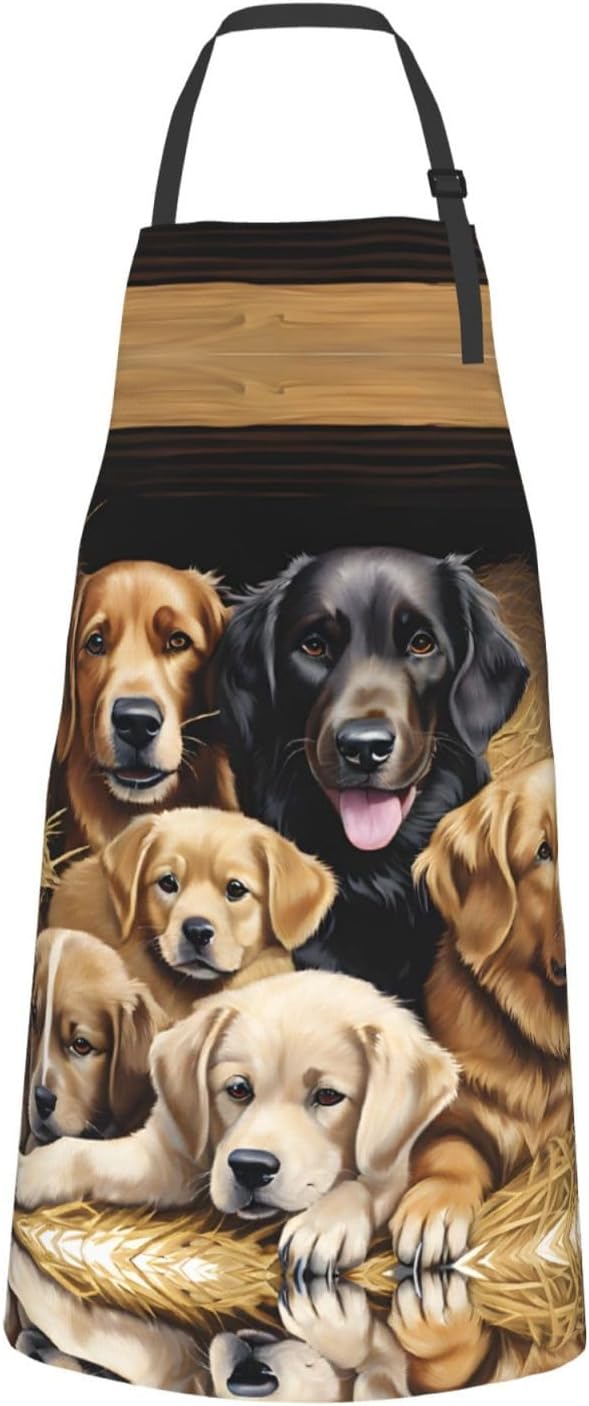 Farm Animals Waterproof Apron For Adults With Two Large Pockets,Adjustable Neck And Waist Ties,Full-Length Bib Design-Polyester Fabric