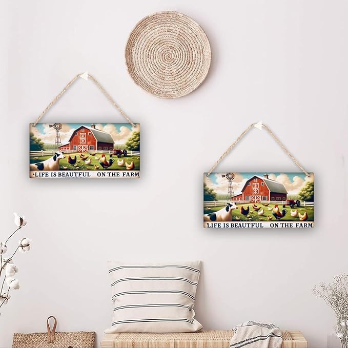 Rustic Farmhouse Charm wooden hang Signs,Idyllic Barn Pastoral Life Wall hanging Art decor,Home Decor for Country Living room,for Kitchen,Barn,indoor outdoor yard decor,gift for rustic lovers 6x12inch