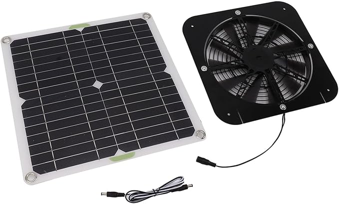 13.5in Solar Powered Fan, 100W Solar Exhaust Intake Fan Kit, Pet Potty House Solar Exhaust Ventilation Fan for Greenhouse Chicken Coop Dog Kennel