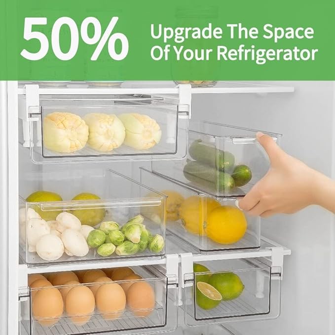 vacane Fridge 28 Egg Drawer Pull Out,Clear Egg Holder Tray for Refrigerator With Handle, Refrigerator Organizer Bins Heavy Duty-L With Egg Tray
