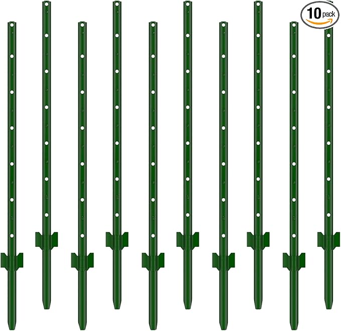 Fence Posts 4 Feet, Pack of 10, 3-4-5-6-7Ft Heavy Duty Garden Metal Steel Fence Post with U-Channel, No Dig Steel U Post Fencing for Lawn, Garden