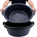 4Pcs Large Rubber and Plastic Feed Pan with Handle, 8.6 Gallon/ 34 Quart Plastic Feed Pan Utility Horse Feed Bucket for Cats Dogs Goats Chicken Dust Bath Container Animal Feeding Watering Bowl
