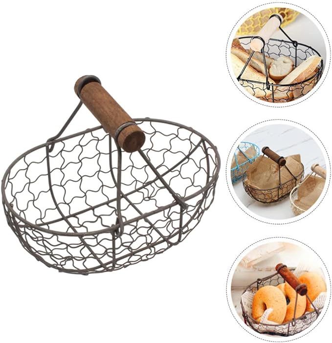 Zerodeko Oval Metal Wire Egg Basket Wire Fruit Basket with Handle Country Vintage Style Storage Basket Metal Basket Farmhouse Egg Collecting Basket for Kitchen or Living Room