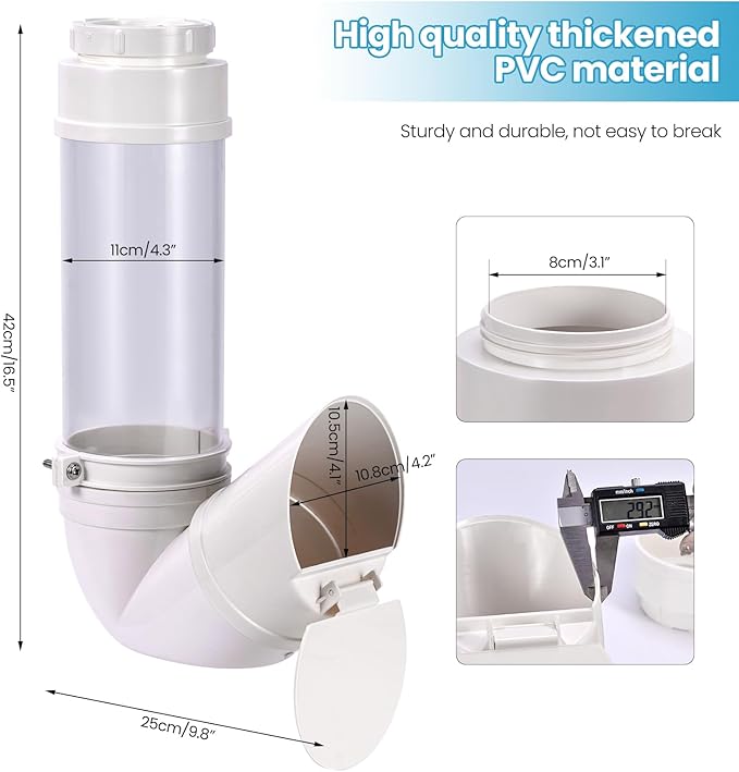 Automatic Chicken Feeder No Waste 6 Pounds Duty PVC Gravity Poultry Chicken Coop Feeder, Wall Mounted Visible Gravity Fed Poultry Feeder Tube with Rain Cover for Ducks Turkeys Geese Quails