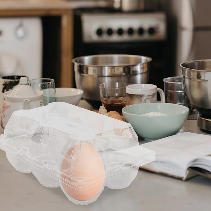 Garneck 6pcs Plastic Egg Cartons Bulk 6-Grids Clear Reusable Egg Container Holder, Family Refrigerator Farm Markets for Safe Storage and Display