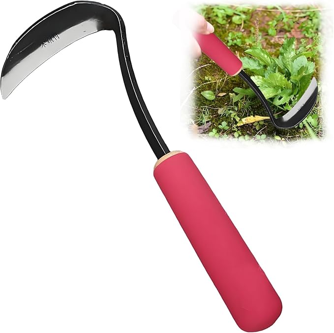 Japanese Gardening Sickle Tool,Hand Hoe,Weeding Sickle Hoe,Weed Remover Tool,Very Sharp Blade,with Soft Sleeve Handle,Weed Puller Tool for Cultivating and Planting,Quick Work