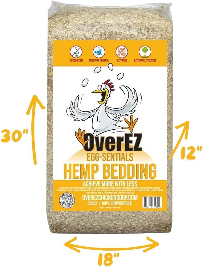 [33lbs] OverEZ Hemp Chicken Bedding - Made from 100% Natural Hemp - Super Absorbent, Eco-Friendly, Eggcellent Odor Control, and Dust Free