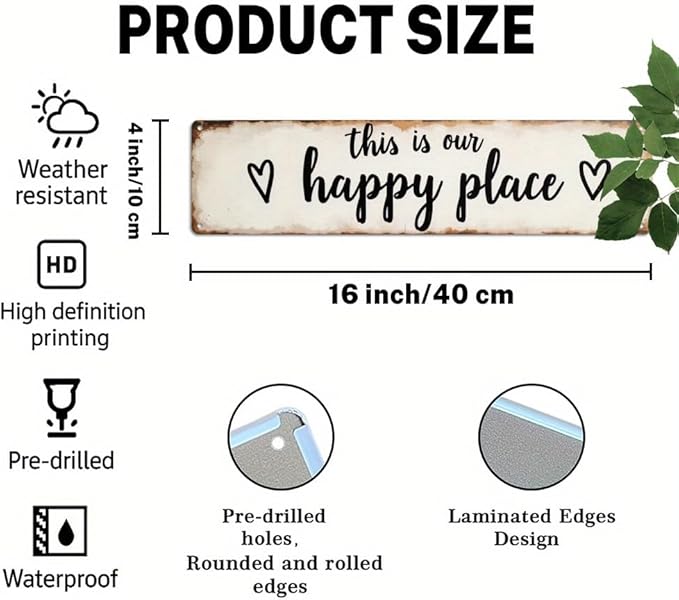 This is Our Happy Place Metal Tin Sign Farmhouse Style Wall Decor for Living Room Bedroom Kitchen Entryway Farmhouse Decor 4x16 Inch