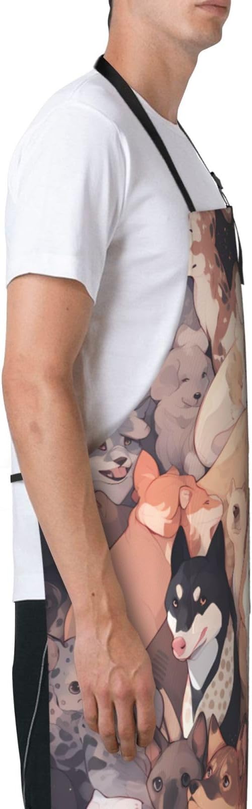 Dogs and Roses Heavy Duty Waterproof Apron with Pockets for AdultsResistant Grilling, Gardening, Painting