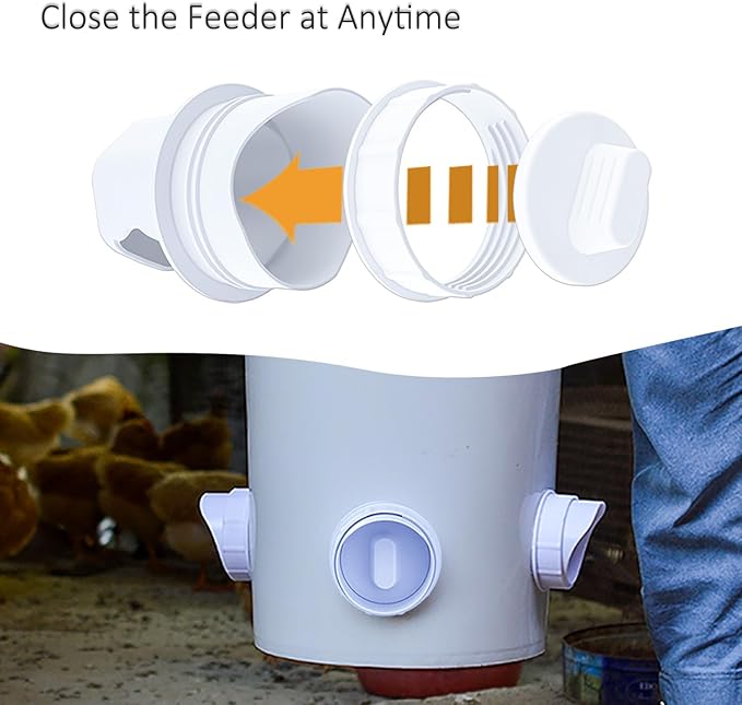 Chicken Feeder No Waste DIY Automatic Poultry Feeders 8 Ports with Covers Gravity Feed Kit for Buckets, Barrels, Bins, Troughs