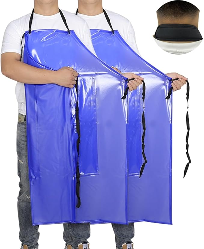 Waterproof Rubber Vinyl Work Apron -42.5" x 33.8" Plus Size Double Reinforced Chemical Resistant PVC Blue Bib Apron