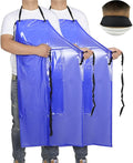 Waterproof Rubber Vinyl Work Apron -42.5" x 33.8" Plus Size Double Reinforced Chemical Resistant PVC Blue Bib Apron