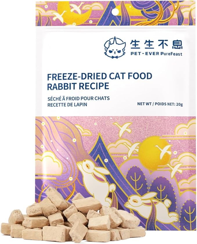 Freeze-Dried Cat Food, 97% Animal Origin Soft Dry Raw Food for Cat, High Protein Healthy Freeze Dried Cat Treat & Topper (Rabbit Recipe - 0.7 Ounce)