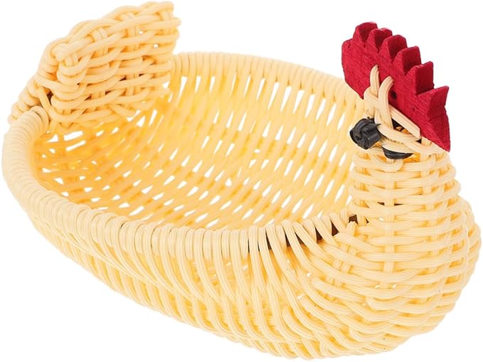 SUPVOX Animal Shaped Woven Basket Decorative Egg Holder for Easter Charming Farmhouse Fruit Basket for Kitchen Living Room Bedroom Fun Cartoon Chicken Design Versatile Storage