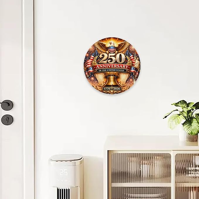 United States 250th Anniversary Round Metal Signs, Patriotic Eagle Home Decor Wall Signs, 1776-2026 America 250th Decorative Wall Signs, Gift for US Citizens