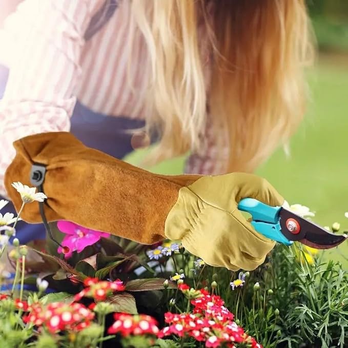 Leather Work Gloves, Reinforced Durable Gardening Gloves,Cowhide Work Gloves,Puncture & Cut Resistant