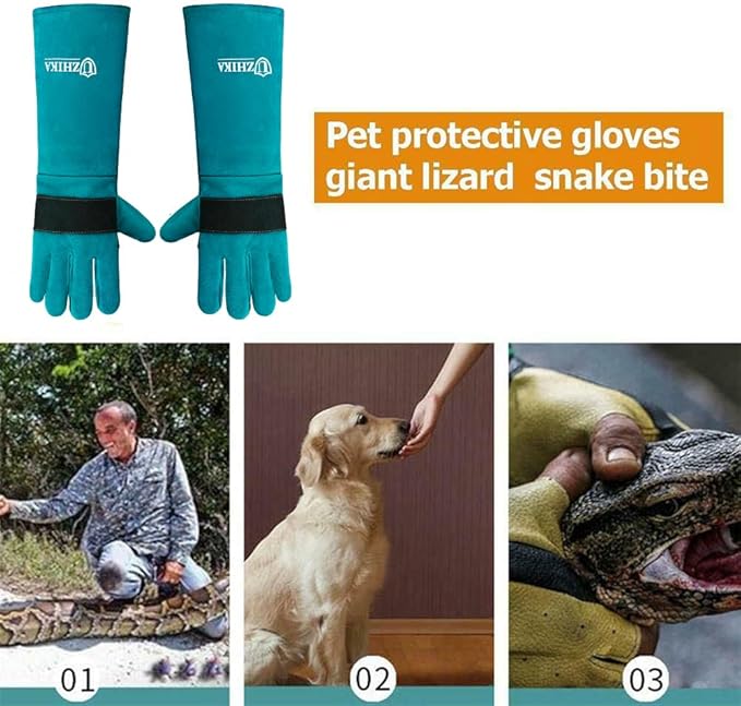 Animal Handling Glove Bite Proof Gloves Scratch Resistant for Grabbing Reptile, Grooming, Trips to Vet. Puncture for Cat Dog Bird Falcon Livestock Snake with 40inch Collapsible Snake Hook