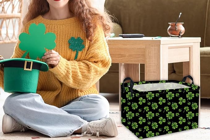 Rectangle Patrick's Day Baskets Kids Baskets Clover Storage Bin Organizer Box for Room Decor Gift Basket
