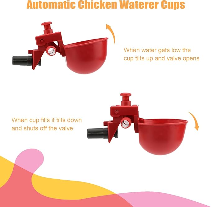 Wontee Chicken Waterer Cups 10PCS Automatic Poultry Water Feeder for Chicks Turkeys Ducks Goose Quail