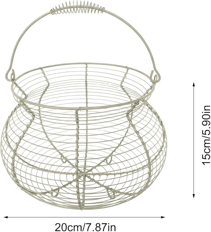 Egg Collecting Basket - Vintage Woven Wire Organizer, Chicken Egg Basket, With Handle Counter Ovum Holder | For Kitchen Counter Farmhouse Garden Harvest Fruit Vegetable Easter Festival