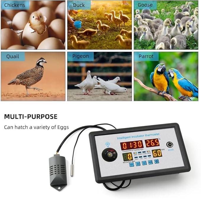 ZFX-W9002 Smart Thermostat Digital Temperature Humidity Control Incubator 360 Automatic Egg Turning 12V